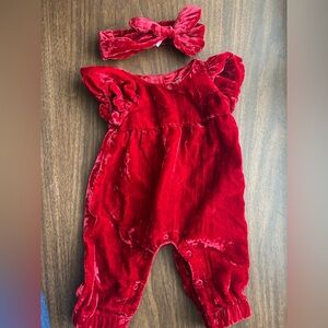 Cat & Jack Red Velvet Baby Romper with Headband